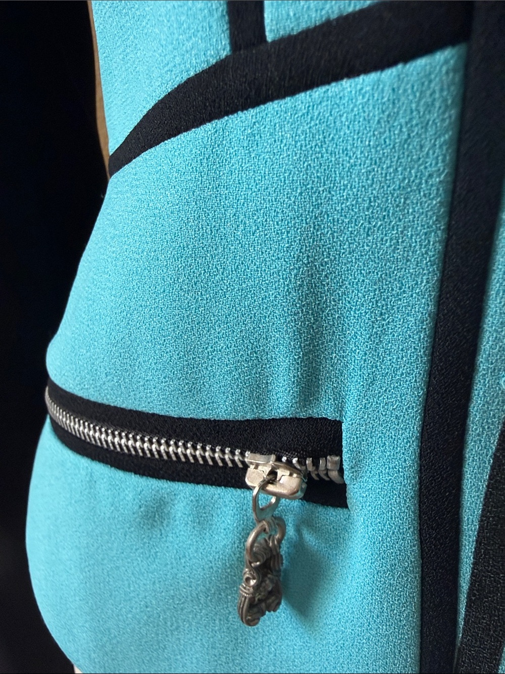 Alberto Makali 1990s Vintage Turquoise and Black Zip-Front Suit w/zipper blazer - Picture 3 of 9